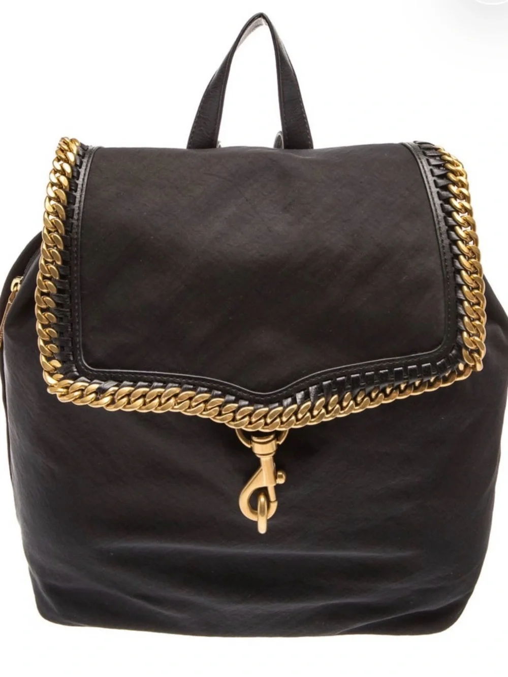 Rebecca Minkoff Black Nylon Backpack with Gold Chain Trim